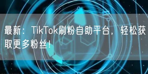 最新：TikTok刷粉自助平台，轻松获取更多粉丝！