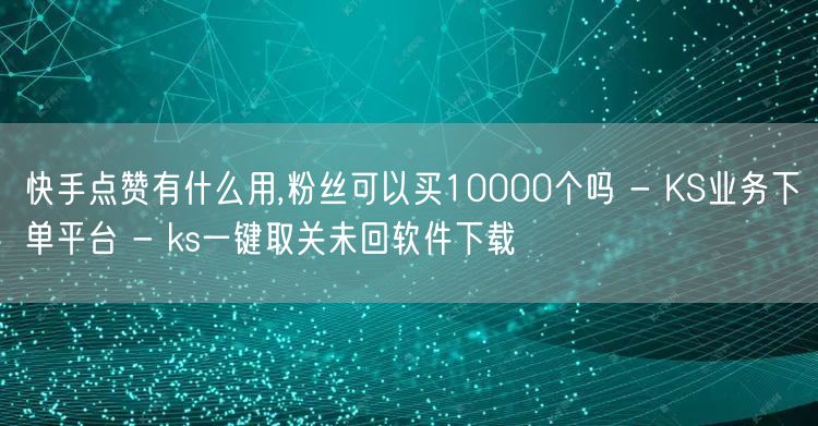 快手点赞有什么用,粉丝可以买10000个吗 - KS业务下单平台 - ks一键取