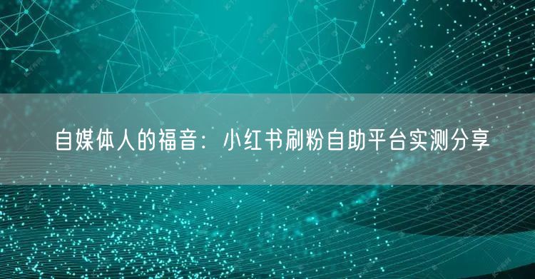 自媒体人的福音：小红书刷粉自助平台实测分享